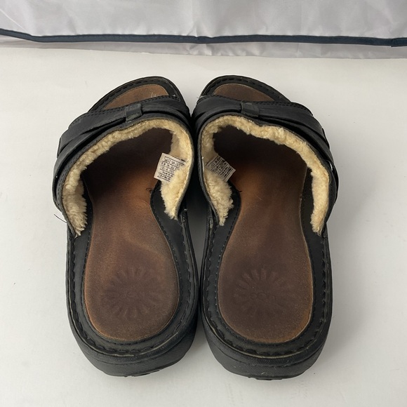 UGG Wainscott Black Leather Cross Strap Luxury Sandal Slides Mens Size 12 - Picture 5 of 10